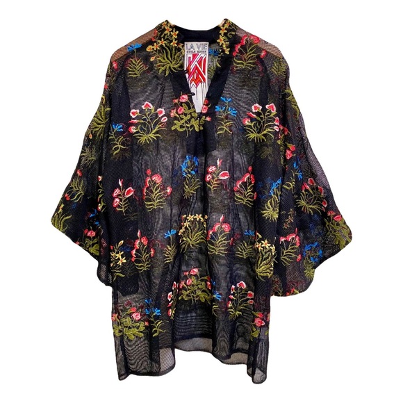 La Vie Style House Floral Embroidered Black Mini Dress One Size